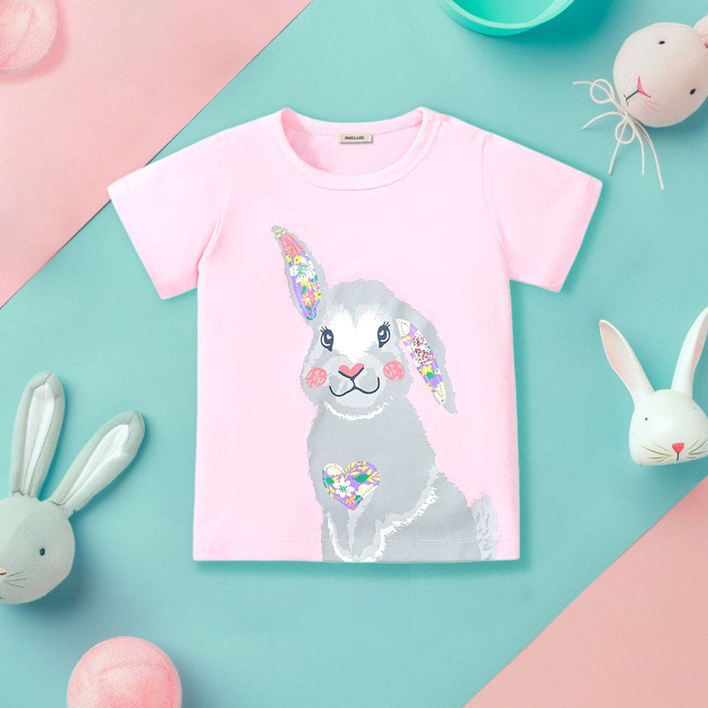 Girls Bunny Print Short Sleeves T-Shirt