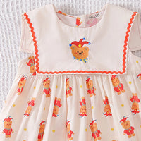 Girls Off White Sleeveless Cartoon Characters Print Flared Dress Casual Dresses