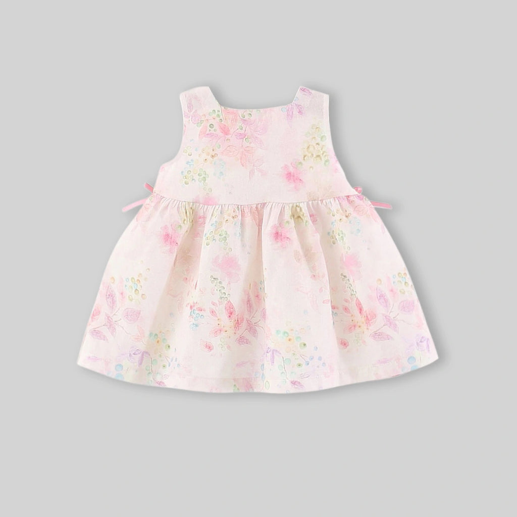 Girls Light Pink Fit And Flare Dress With Floral Print Casual Dresses