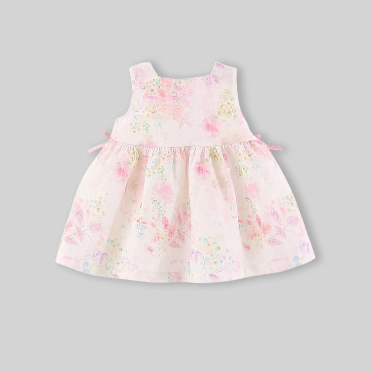 Girls Light Pink Fit And Flare Dress With Floral Print Casual Dresses