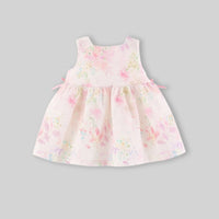 Girls Light Pink Fit And Flare Dress With Floral Print Casual Dresses