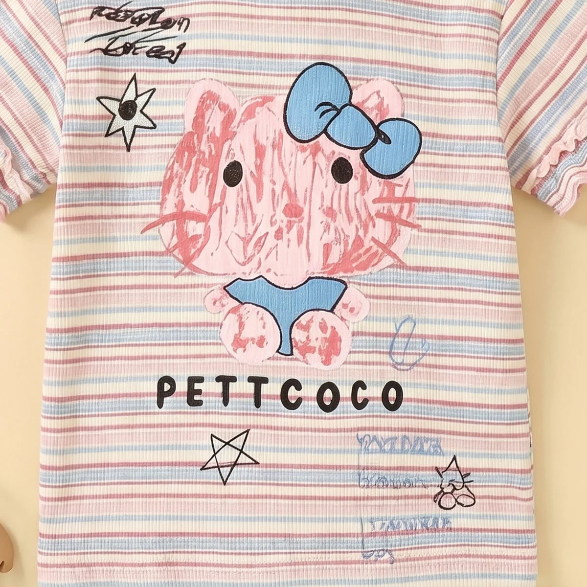 Girls Multicolor Cat Print Short Sleeve T-Shirt Tshirts