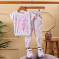 Girls White Allover Tropical Printed Crop Top With Pants Co-ord Sets Sets White 9-12 M