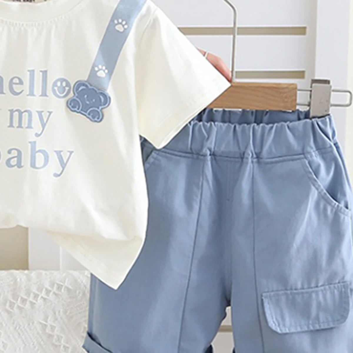 Boys Light Blue Typographic Printed Short Sleeve T-Shirt With Shorts Sets 2 pc. Sets