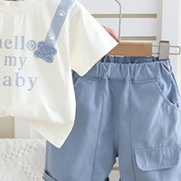 Boys Light Blue Typographic Printed Short Sleeve T-Shirt With Shorts Sets 2 pc. Sets