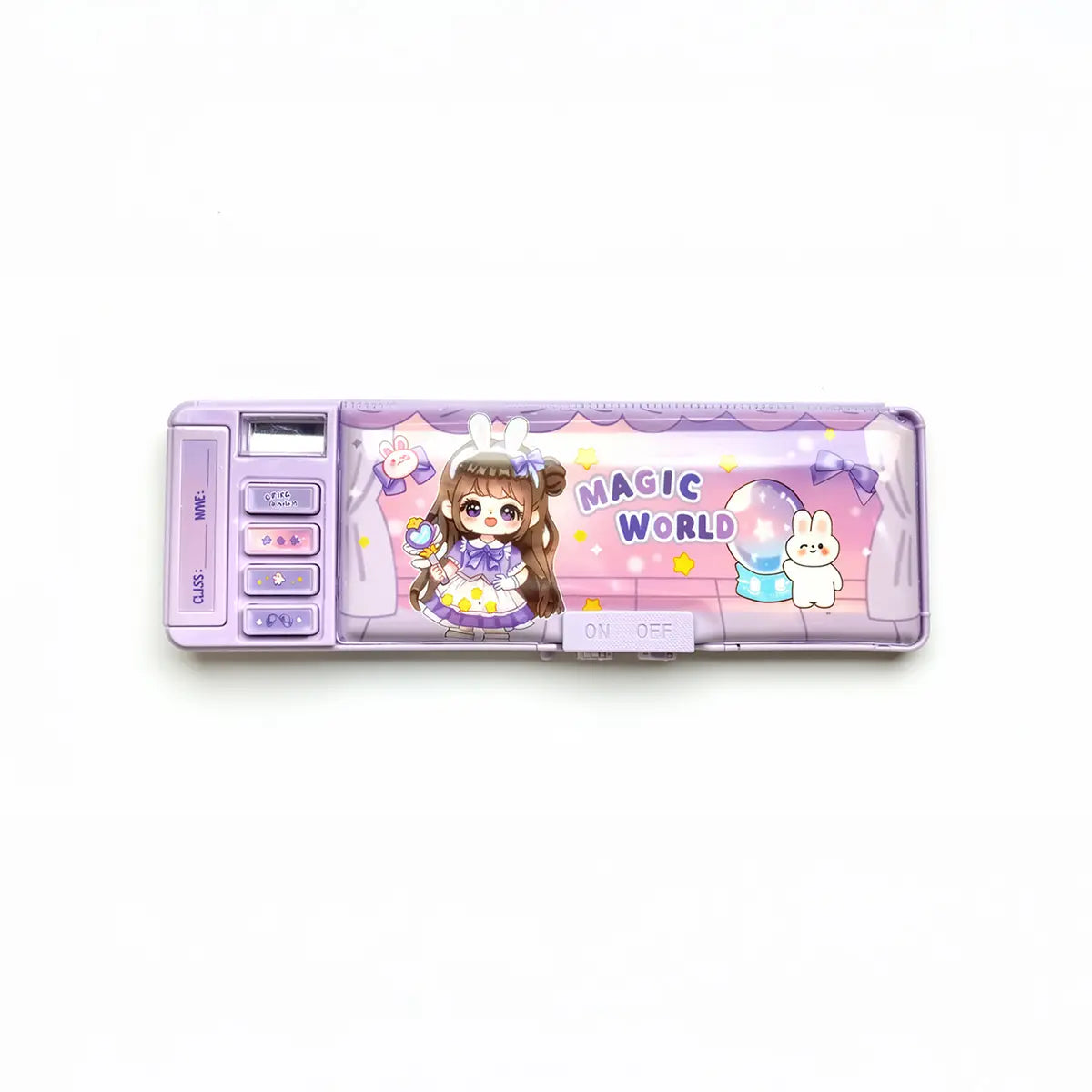 Magnetic Pencil Box for Girls Cute Cartoon Stationery Organizer Trending Accessories Purple Onesize