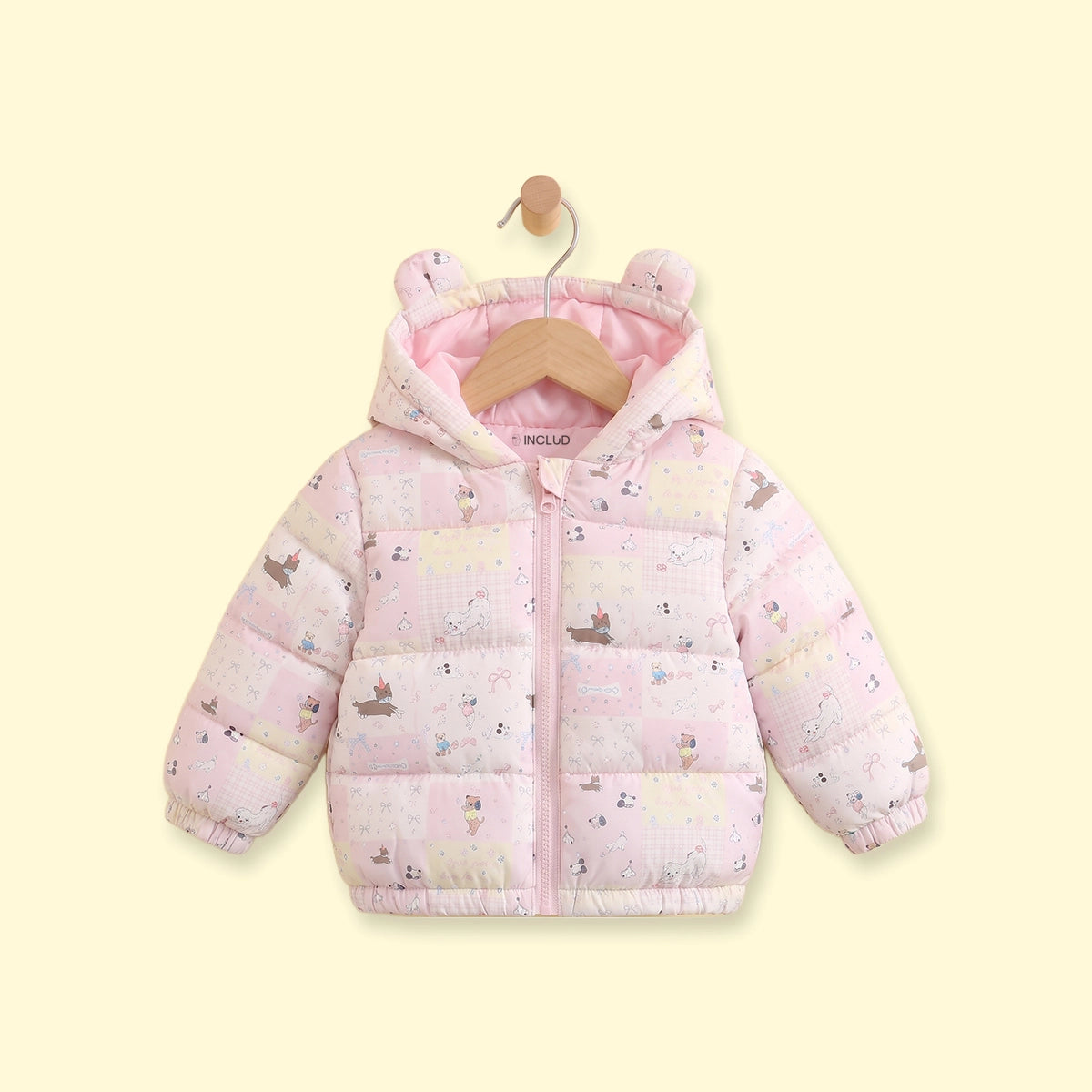 Girls Light Pink Animal Printed Long Sleeve Hooded Puffer Jacket Coats & Jackets Light Pink 1-2 Y