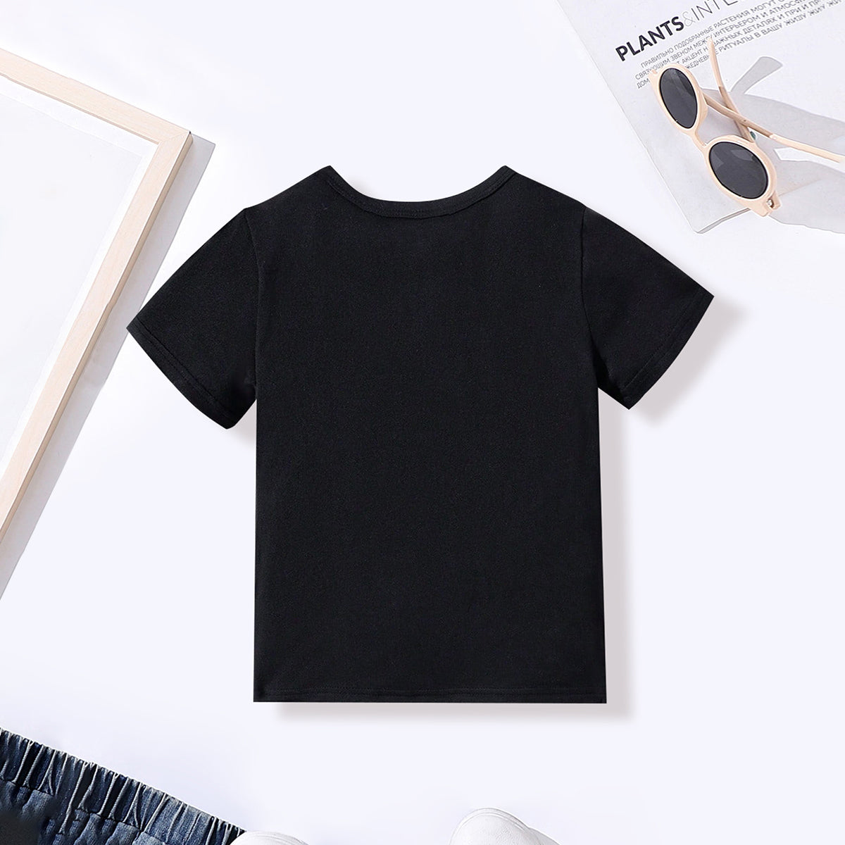 Boys Black Graphic Short Sleeves Round Neck T-Shirt Tshirts