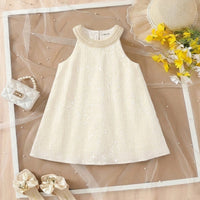 Girls Apricot Sequin Embellished Sleeveless A-line Dress Casual Dresses Apricot 2-3 Y