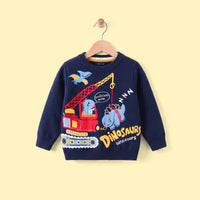 Boys Navy Blue Long Sleeve Dinosaur Cartoon Graphic Sweater Sweaters & Cardigans Navy Blue 2-3 Y