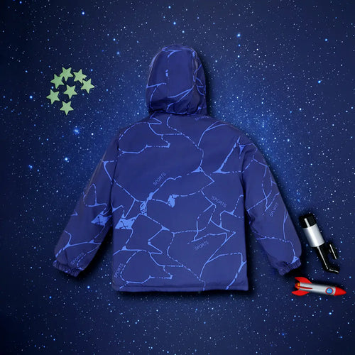 Boys Navy Blue Abstract Printed Hooded Zipper Jacket Coats & Jackets