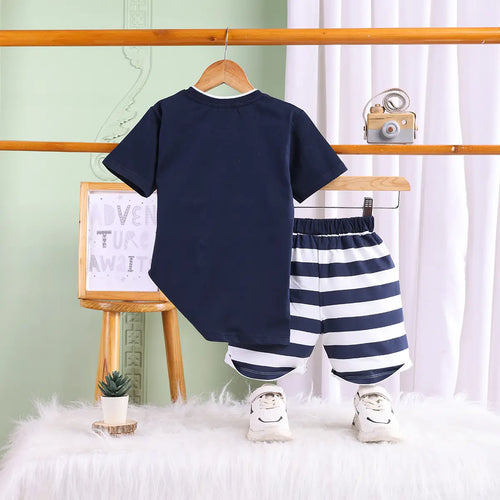Boys Navy Blue Bear Graphic T-Shirt With Shorts Sets Sets