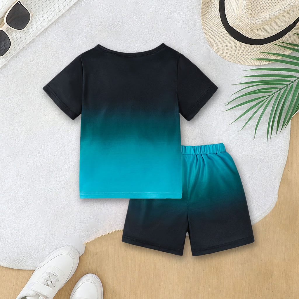 Boys Teal Dip Dye T-Shirt With Elasticated Shorts Set 2 pc. Sets
