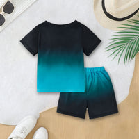 Boys Teal Dip Dye T-Shirt With Elasticated Shorts Set 2 pc. Sets