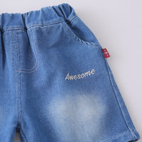 Boys Grey Typographic Print T-Shirt With Denim Shorts Set Sets