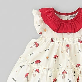 Girls Off White Mushroom Print Fit & Flare Casual Dress Casual Dresses