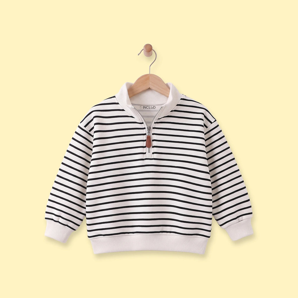 Boys White Striped Half Zip Long Sleeve Sweatshirt Sweatshirts & Hoodies White 1-2 Y