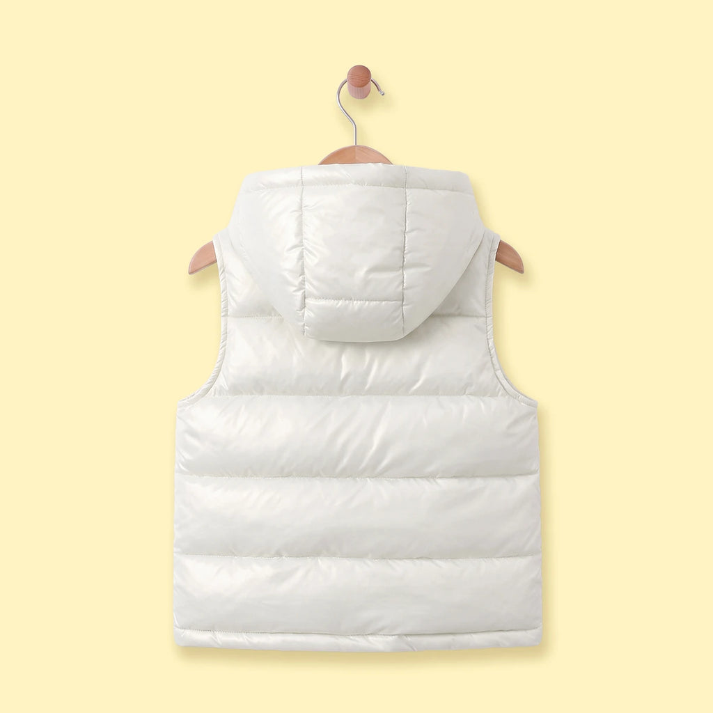Boys Off White Sleeveless Hooded Puffer Jacket Coats & Jackets