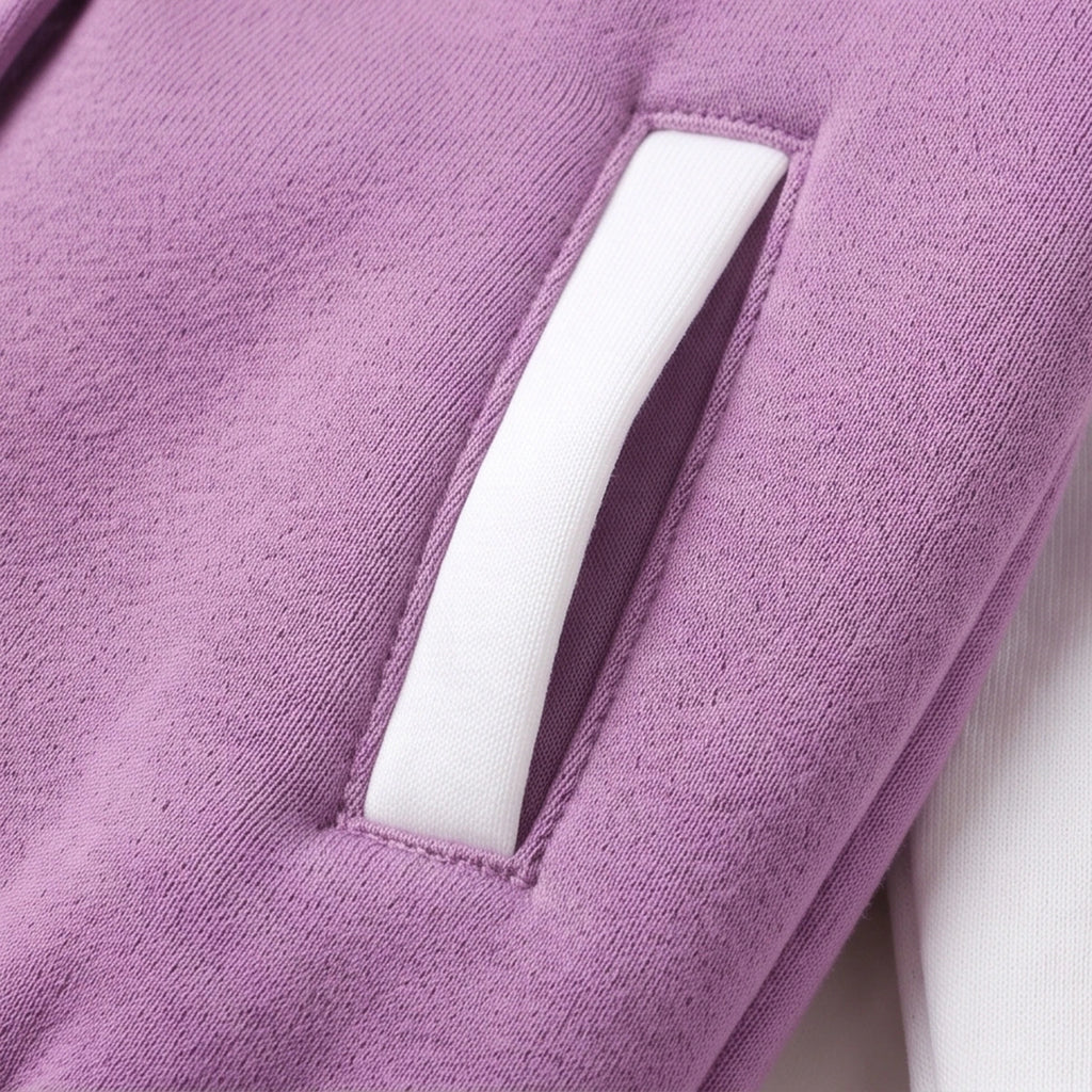 Girls Lavender Typographic Long Sleeve Varsity Jacket Coats & Jackets