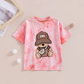 Boys Pink Bear Print Tie-Dye Short Sleeve T-Shirt Tshirts Pink 3-4 Y
