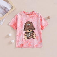 Boys Pink Bear Print Tie-Dye Short Sleeve T-Shirt Tshirts Pink 3-4 Y