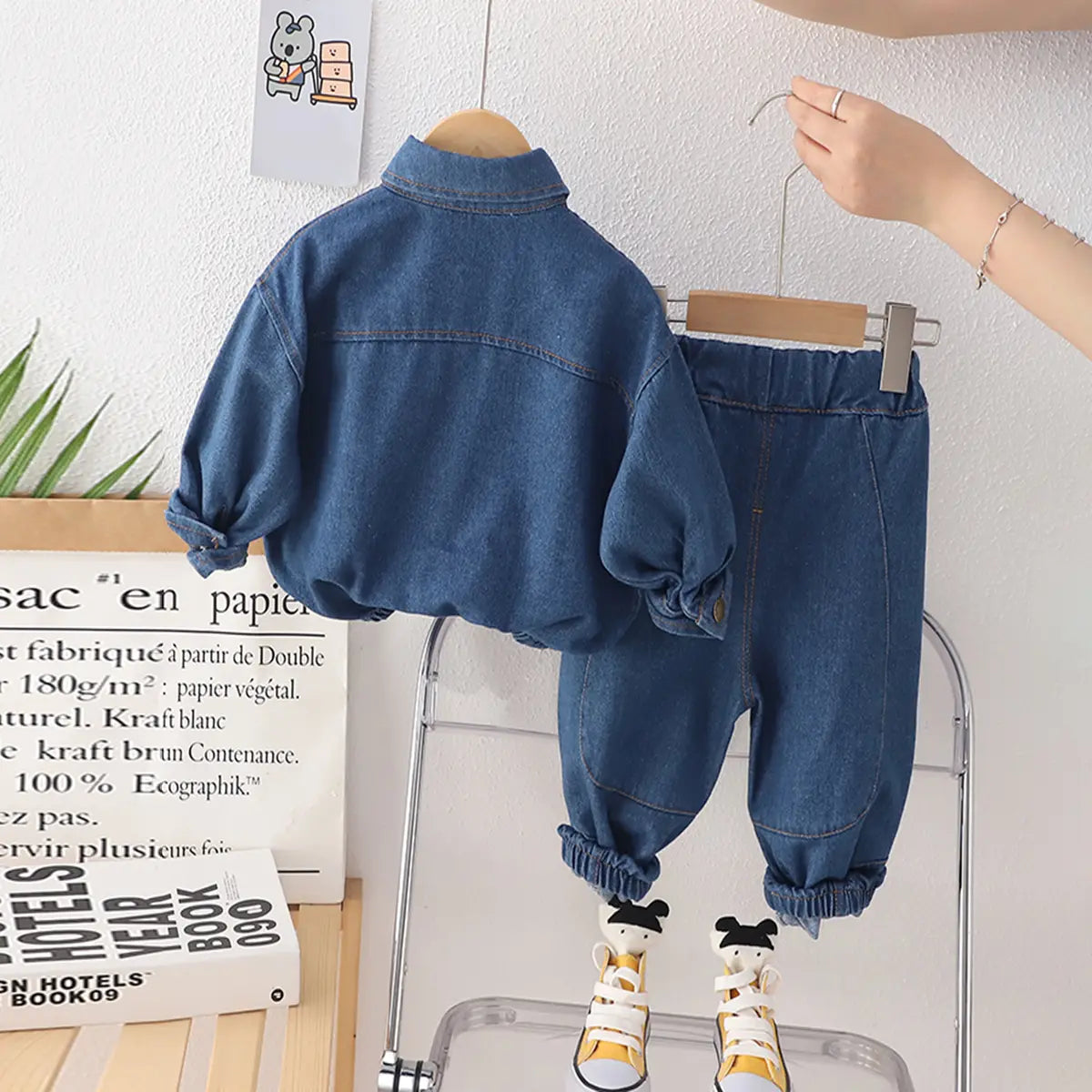 Boys Blue Long Sleeve Denim Jacket With Jogger Co-ord Sets Sets