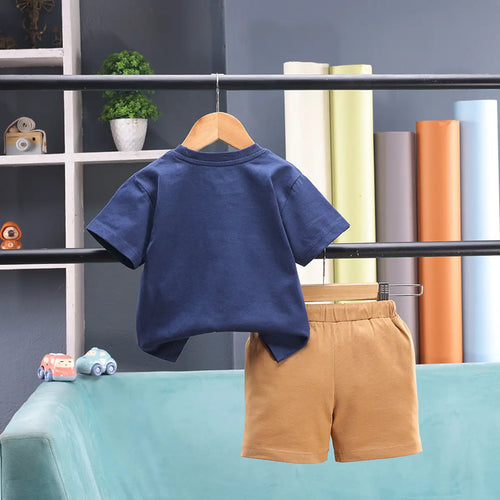 Boys Navy Blue Typographic Print Short Sleeve T-Shirt With Shorts Sets 2 pc. Sets