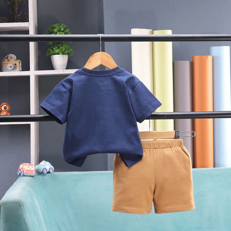 Boys Navy Blue Typographic Print Short Sleeve T-Shirt With Shorts Sets 2 pc. Sets