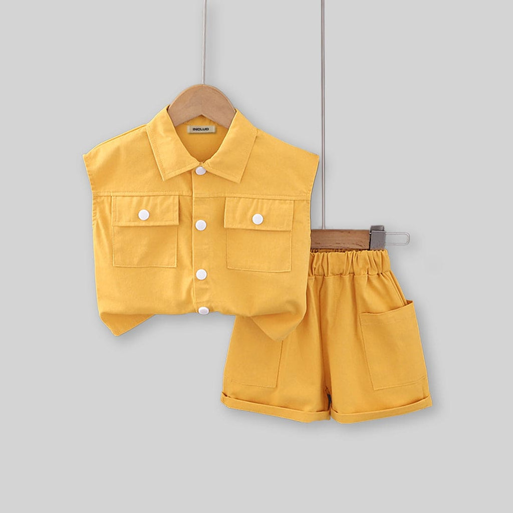 Boys Double Pocket Shirt With Elasticated Shorts 2 pc. Sets   
