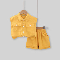 Boys Double Pocket Shirt With Elasticated Shorts 2 pc. Sets   