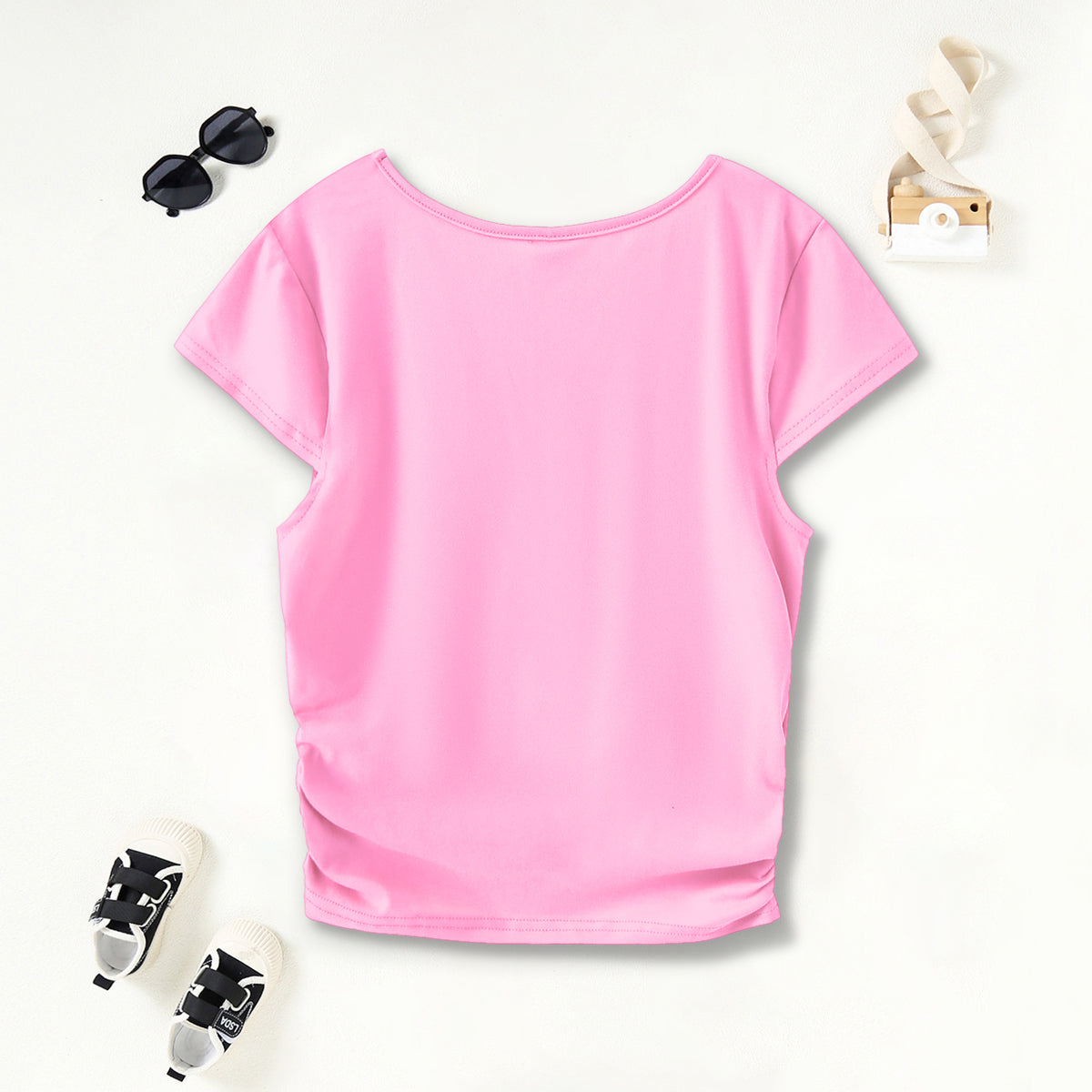 Girls Light Pink Hamster Graphic Short Sleeves Scoop Neck T-Shirt Tshirts