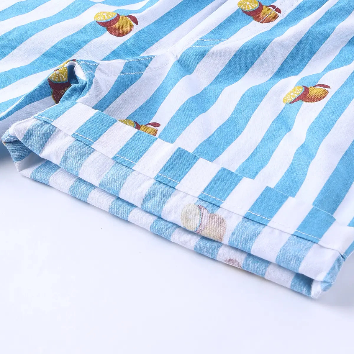 Boys Turquoise Striped Short Sleeves Shirt With Elasticated Shorts Sets Sets