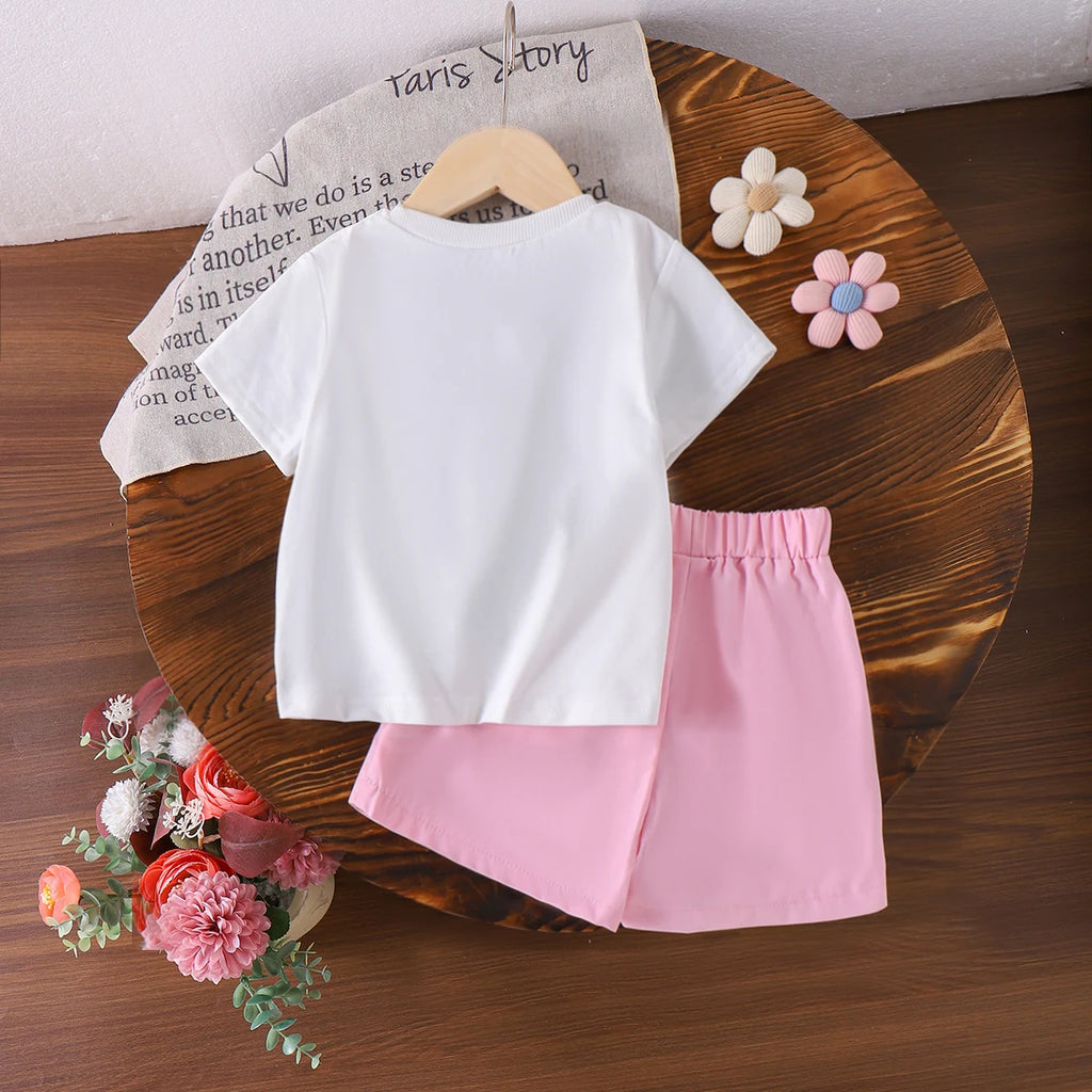 Girls White Floral Applique Short Sleeve T-Shirt With Shorts Sets 2 pc. Sets