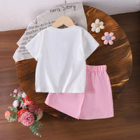 Girls White Floral Applique Short Sleeve T-Shirt With Shorts Sets 2 pc. Sets