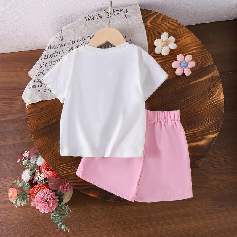 Girls White Floral Applique Short Sleeve T-Shirt With Shorts Sets 2 pc. Sets