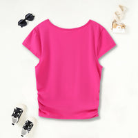 Girls Fuchsia Cat-Eyes Graphic Short Sleeves Scoop Neck T-Shirt Tshirts