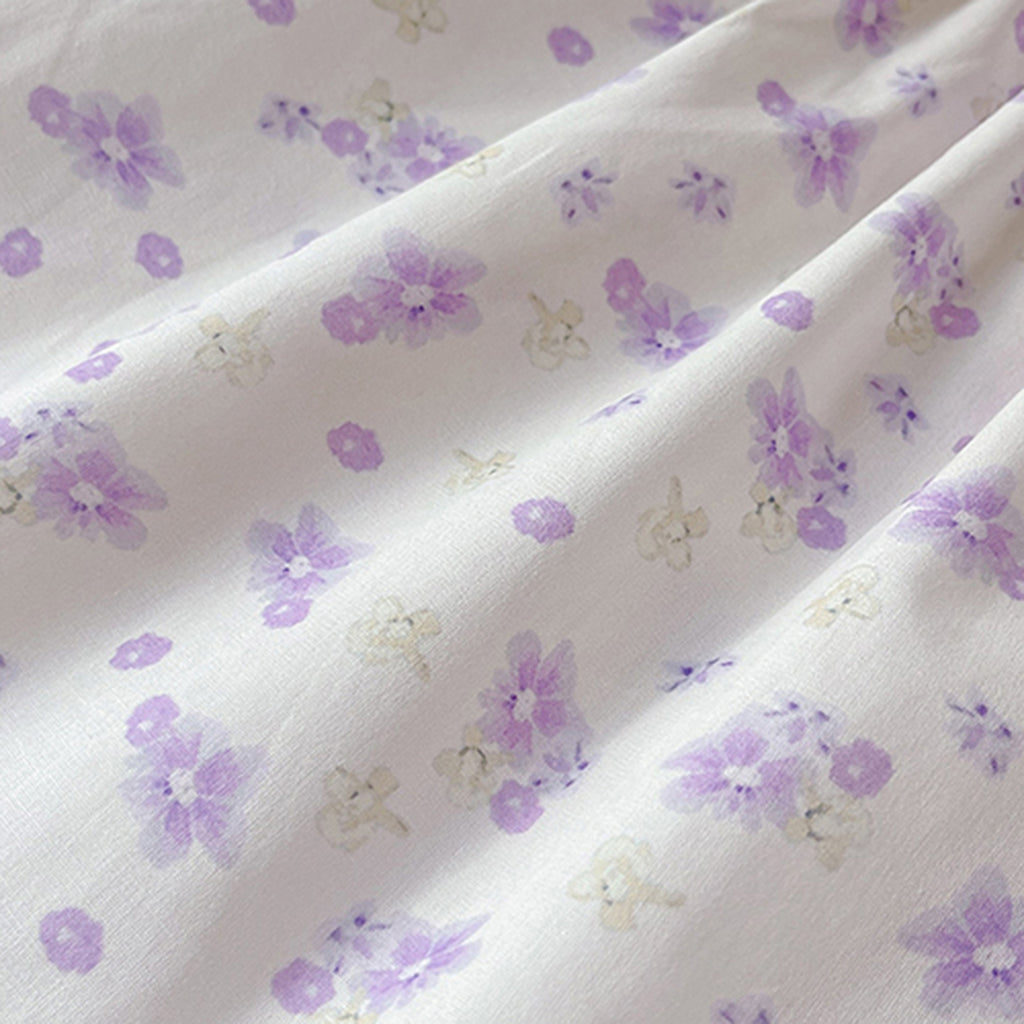 Girls Purple Floral Printed Bow Appliqued Top With Pants Sets Sets