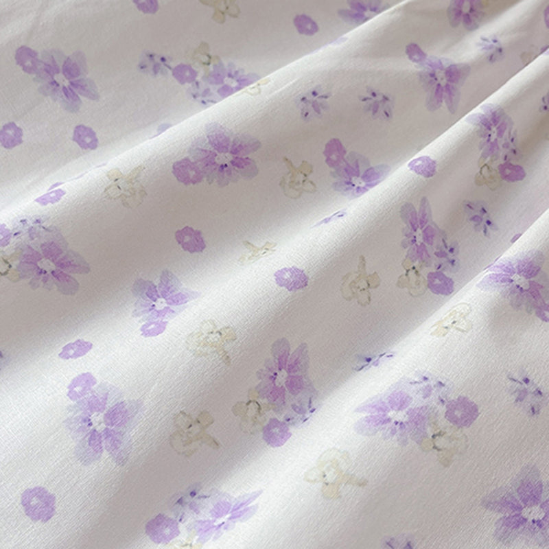 Girls Purple Floral Printed Bow Appliqued Top With Pants Sets Sets