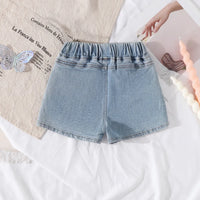 Girls Light Blue Floral Embroidered Denim Shorts Shorts