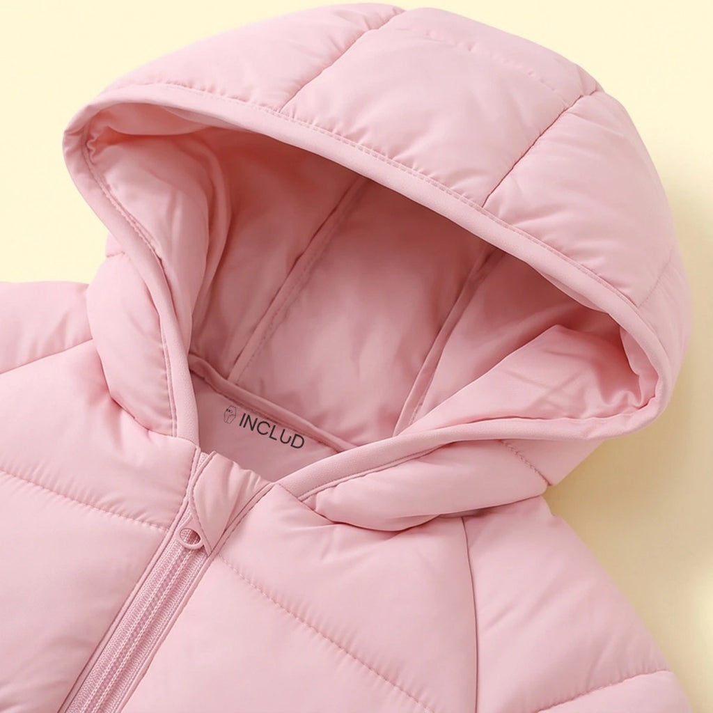 Girls Pink Hooded Quilted Puffer Jacket Coats & Jackets