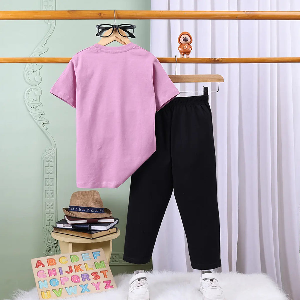 Boys Lilac Graphics Print T-Shirt With Elasticated Pants Sets Sets