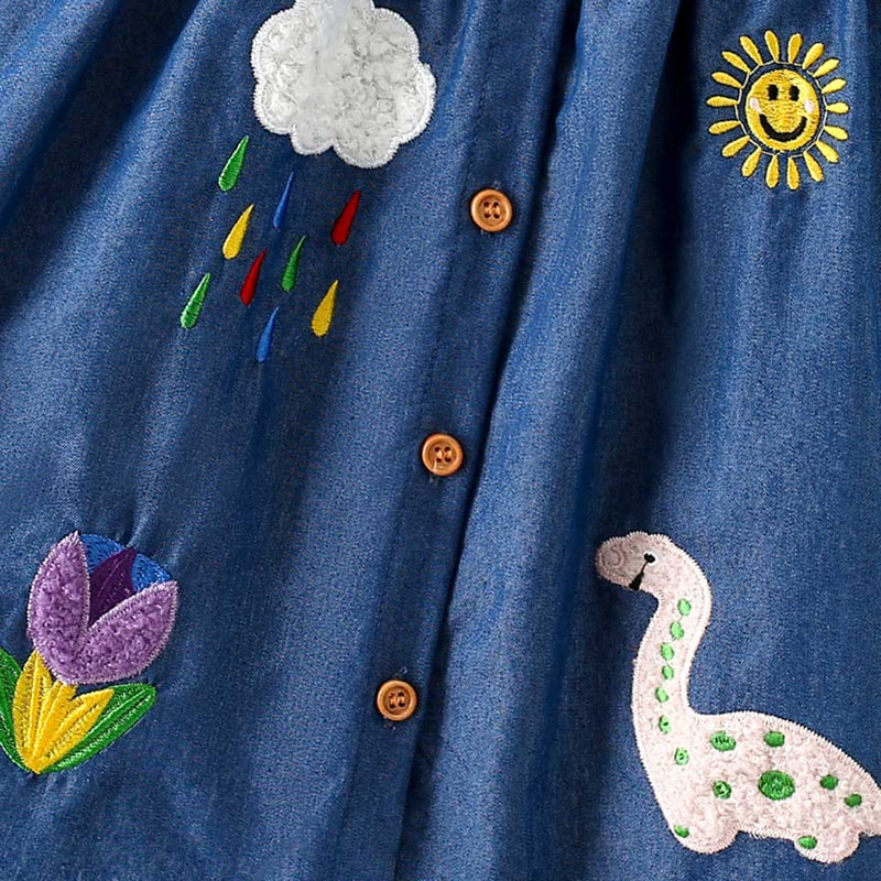 Girls Embroidery Applique Empire Line Dress Casual Dresses   