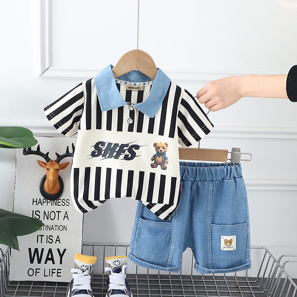 Boys Short Sleeve Graphic Polo T-Shirt With Shorts