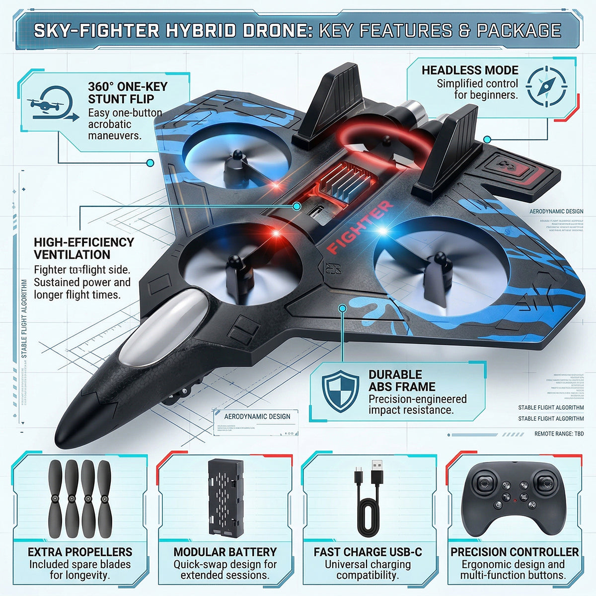 Remote Control Star Fighter Plane with Bright LED Lights Wireless Controller Stable Flying RC Toy for Kids Trending Accessories