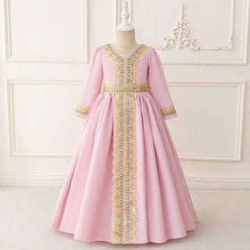 Girls Pink Embellished Fit & Flare Dress With Long Sleeves Casual Dresses Pink 3-4 Y