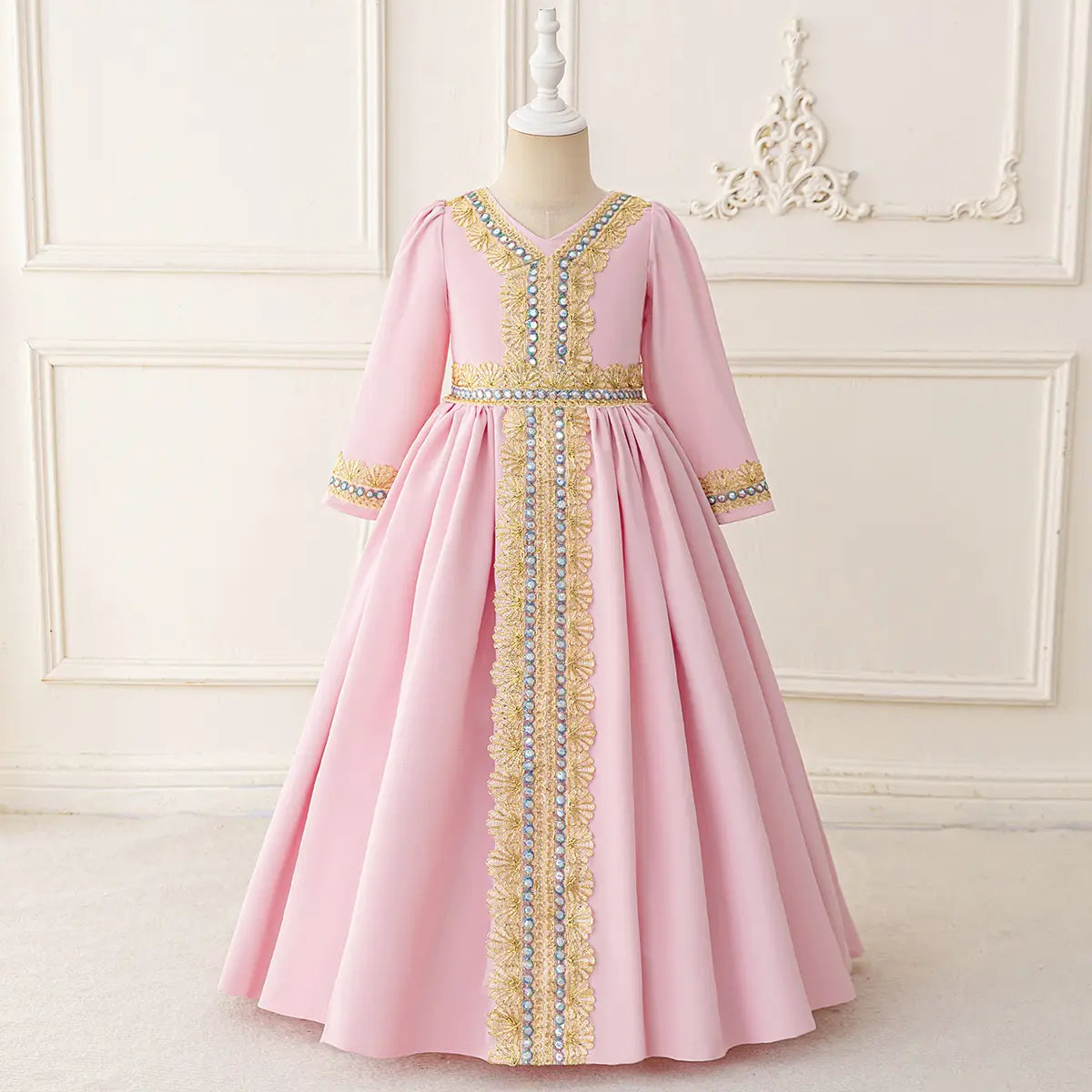 Girls Pink Embellished Fit & Flare Dress With Long Sleeves Casual Dresses Pink 3-4 Y