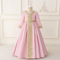 Girls Pink Embellished Fit & Flare Dress With Long Sleeves Casual Dresses Pink 3-4 Y