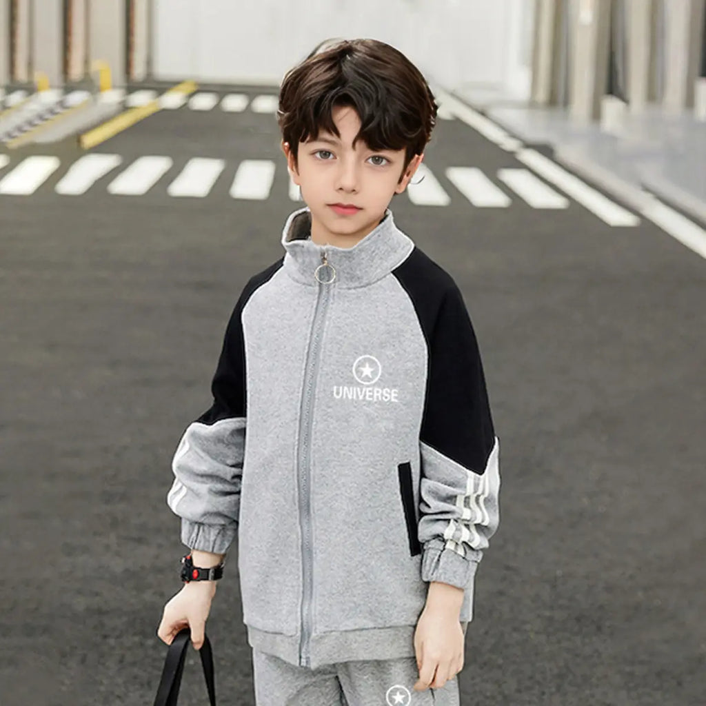 Boys Grey Typographic Printed Raglan Sleeves Zipper Jacket Coats & Jackets Grey 5-6 Y