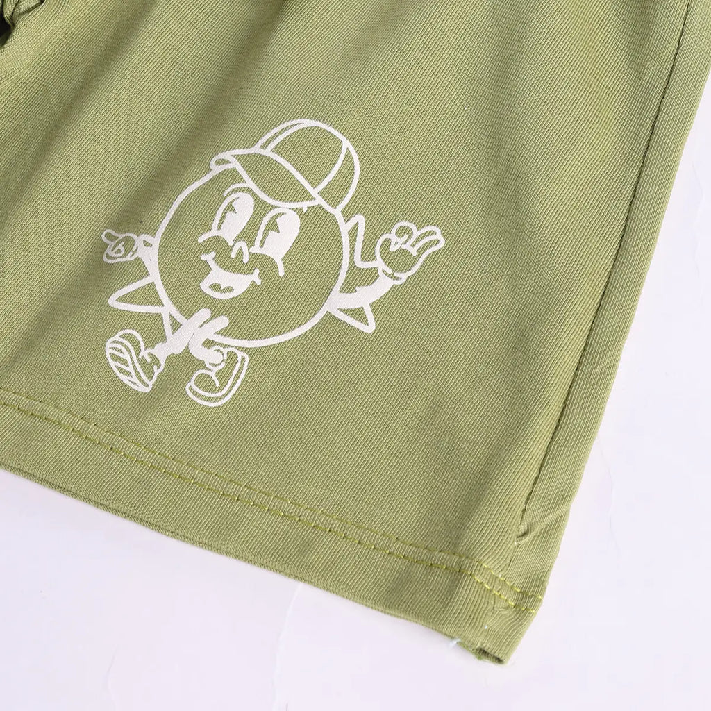 Boys Beige Typographic Printed Short Sleeve T-shirts With Elasticated Shorts Sets Sets