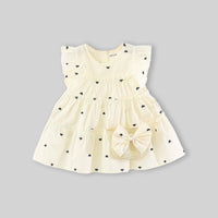 Girls Beige Heart Print Tiered A-Line Dress With Sling Bag Casual Dresses